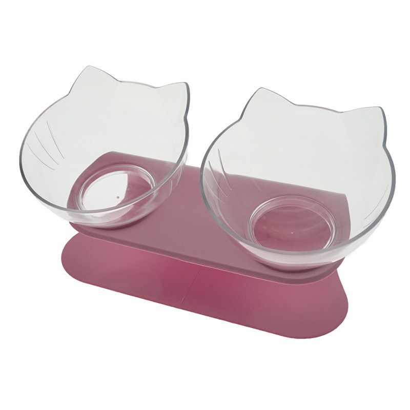 Non Slip Double Cat Bowl With Raised Stand Pet Food Cat Feeder Protect Cervical Vertebra Dog Bowl Transparent Pet Products - Image 3